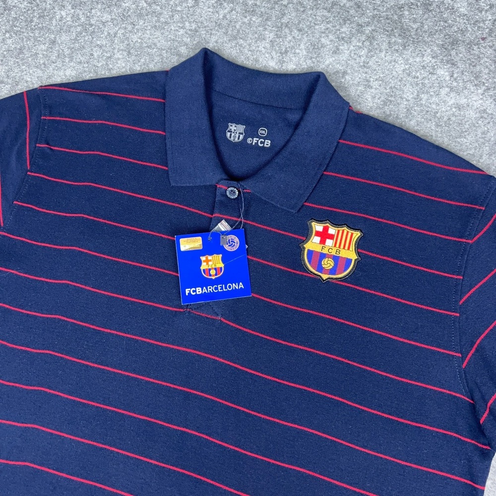 FC Barcelona Polo Shirt Men 2XL Blue Striped Official Licensed Soccer Futbol NEW